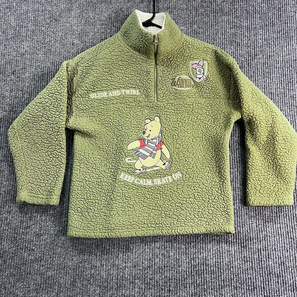 Disney Winnie The Pooh Sherpa Fleece Quarter Zip Pullover Green Size Small